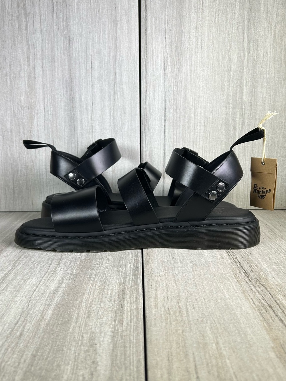 NEW Dr. Martens Docs Gryphon Black Leather Buckle Strap Sandal Shoe Mens Size 14 - Picture 2 of 11